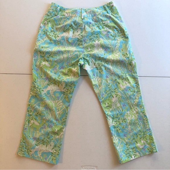 Lilly Pulitzer Green and Blue Tropical Capri Pants Size 4 - Picture 2 of 6